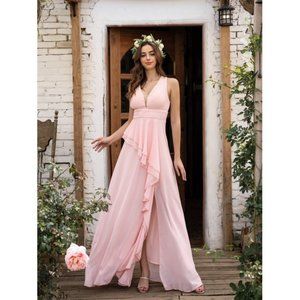 Layered Ruffle Wrap Criss Cross Chiffon A-line Dress